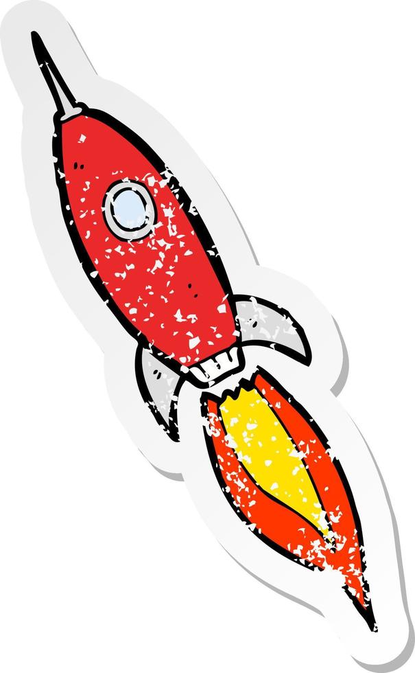 retro distressed sticker of a cartoon spaceship vector