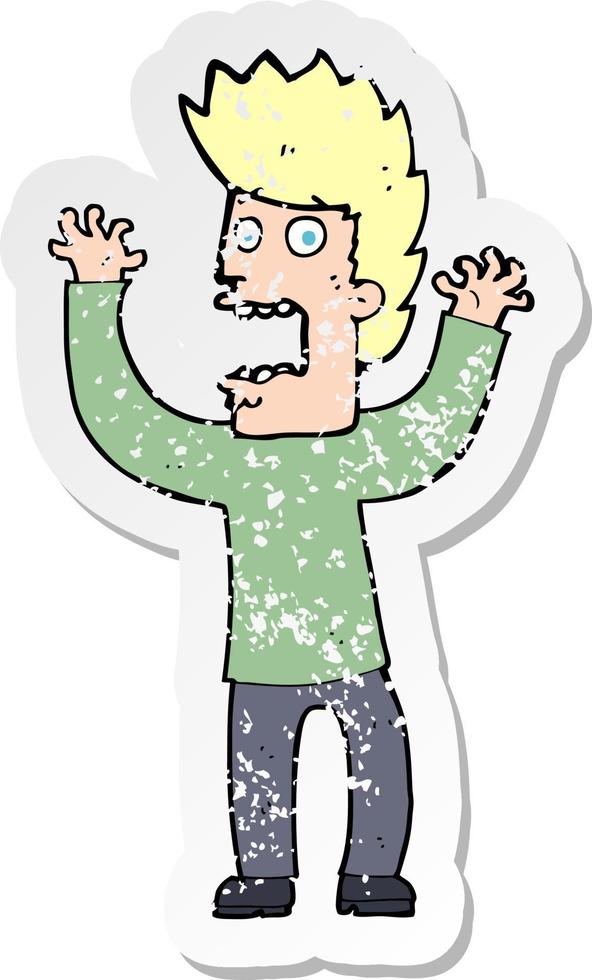 retro distressed sticker of a cartoon terrified man vector