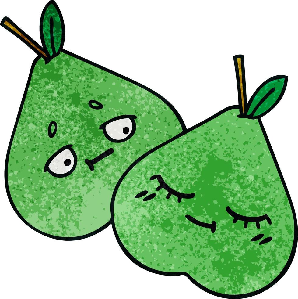 retro grunge texture cartoon green pear vector
