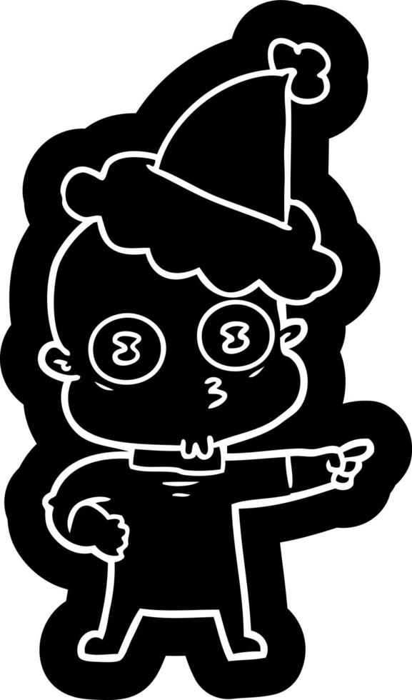 cartoon icon of a weird bald spaceman wearing santa hat vector