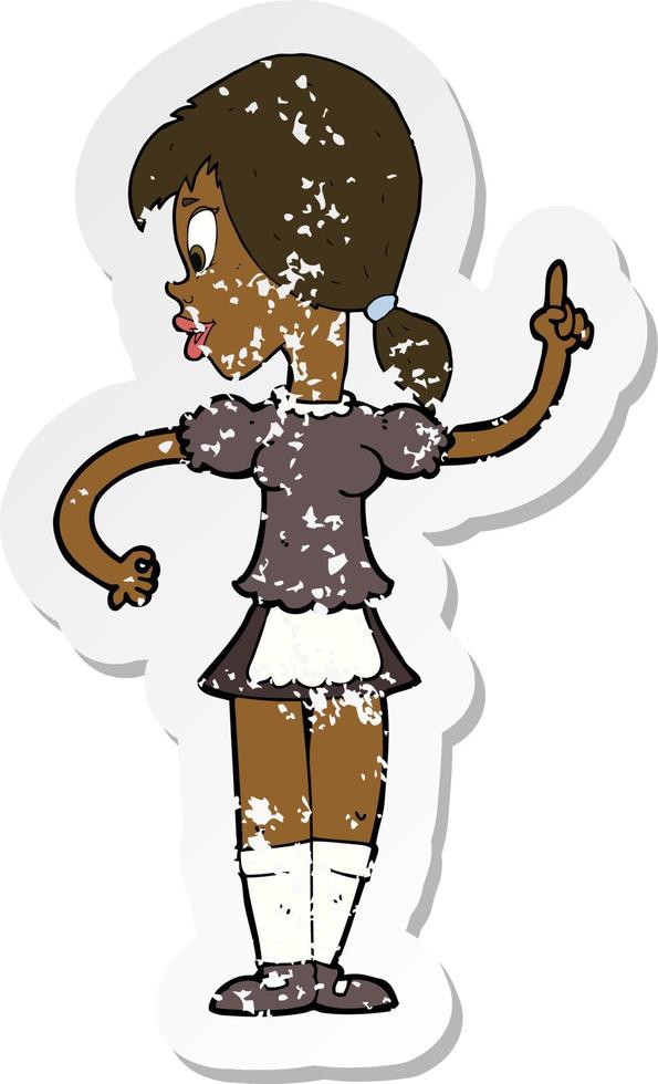 retro distressed sticker of a cartoon waitress calling order vector