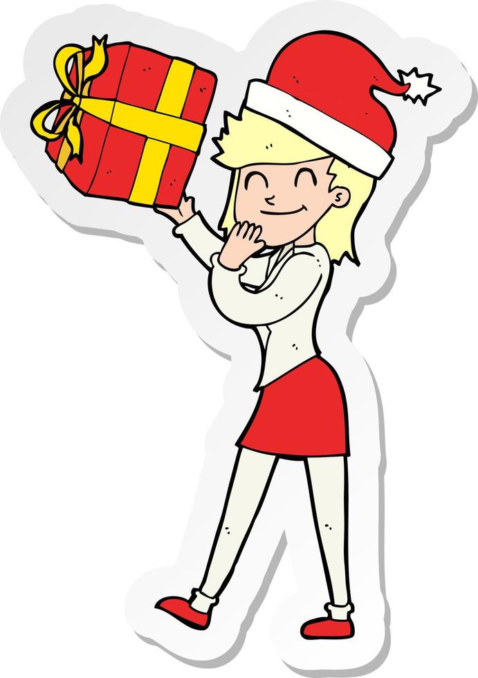 sticker of a cartoon woman with present vector