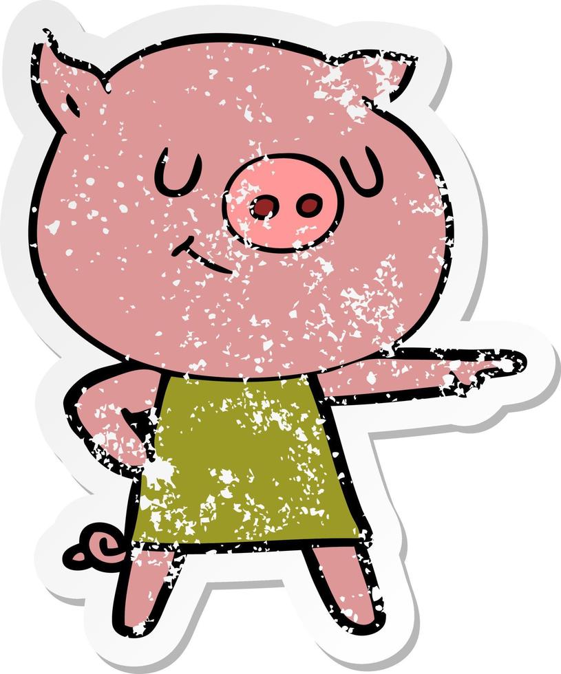 pegatina angustiada de un cerdo de dibujos animados feliz vector