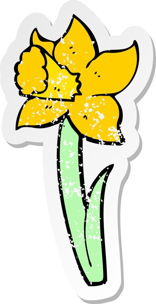 retro distressed sticker of a cartoon daffodil vector