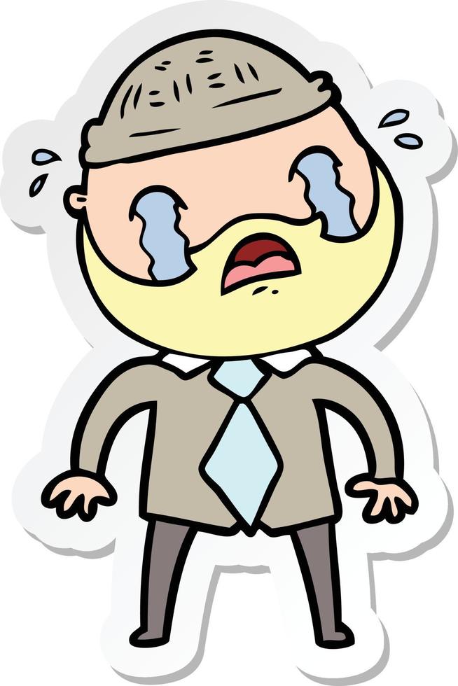 sticker of a cartoon bearded man crying vector