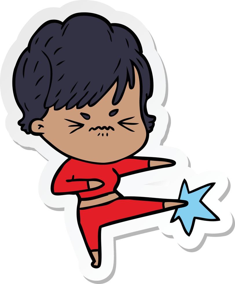 sticker of a cartoon frustrated woman vector