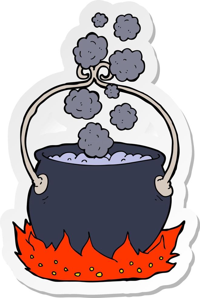 sticker of a cartoon witchs cauldron vector