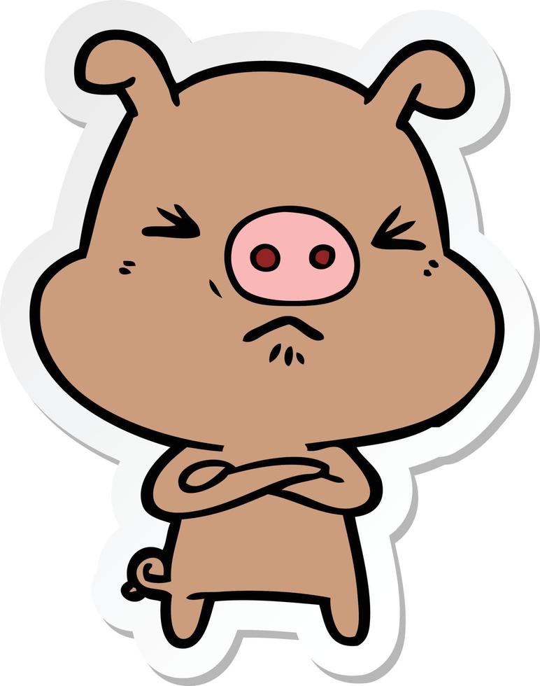 sticker of a cartoon grumpy pig vector