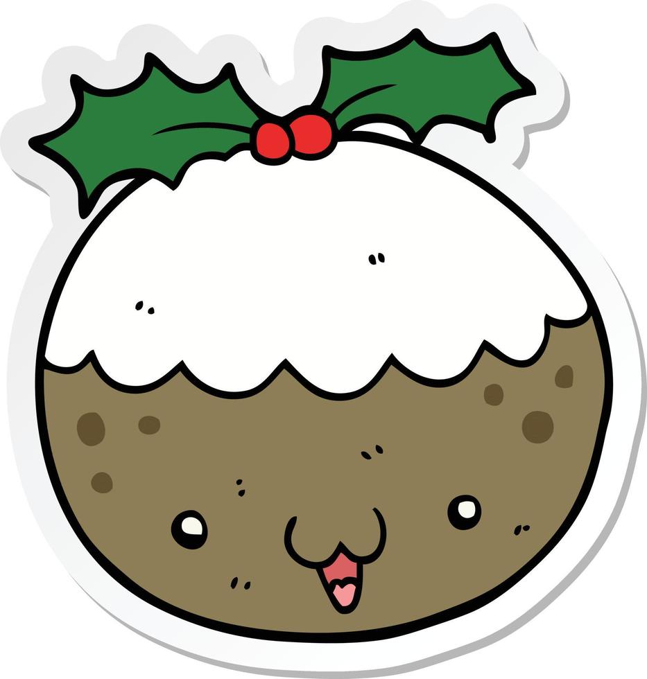 sticker of a cute cartoon christmas pudding vector