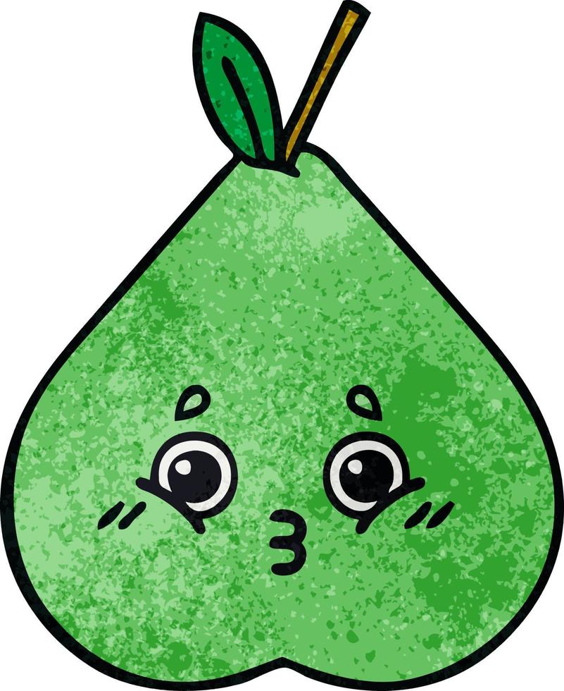 retro grunge texture cartoon green pear vector