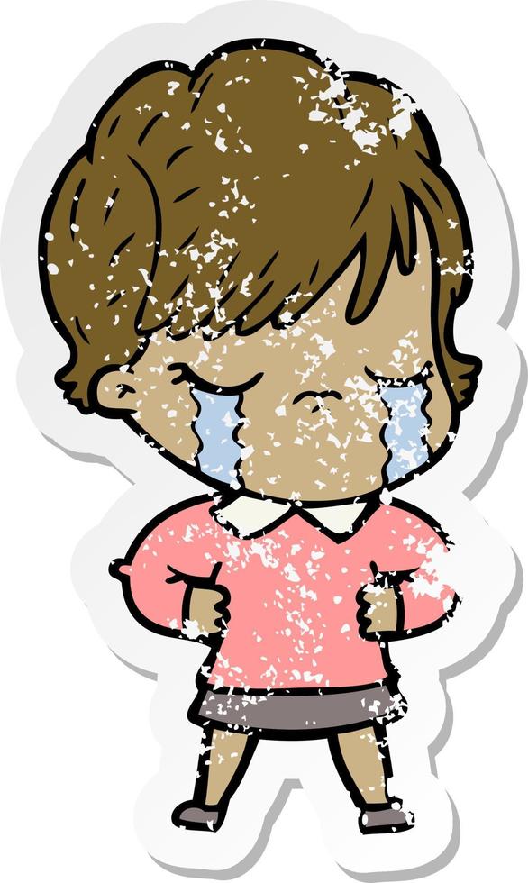 distressed sticker of a cartoon woman crying vector