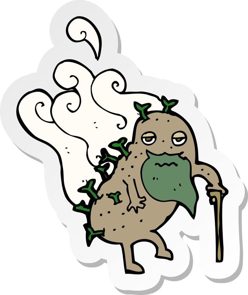 sticker of a cartoon old potato vector