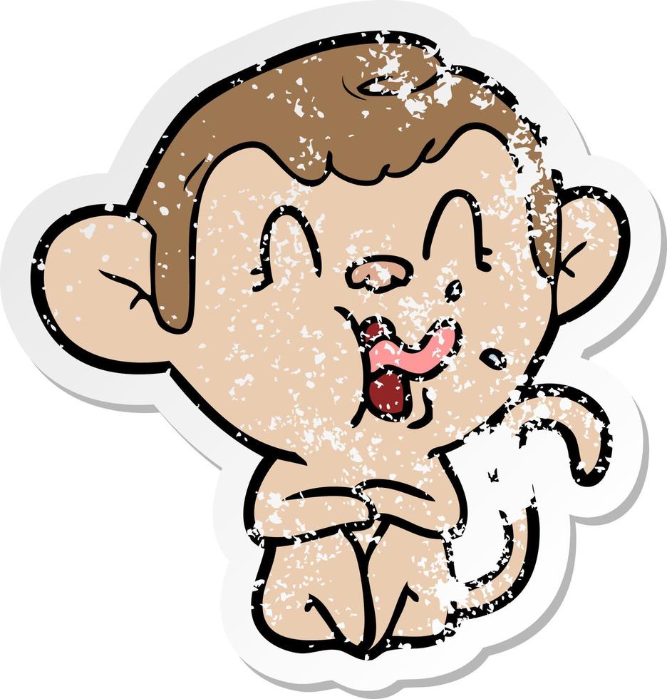 distressed sticker of a crazy cartoon monkey vector