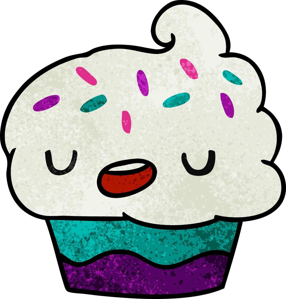 textured cartoon kawaii of a cute cupcake vector