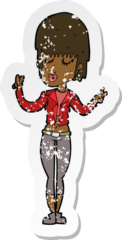 retro distressed sticker of a cartoon cool girl vector