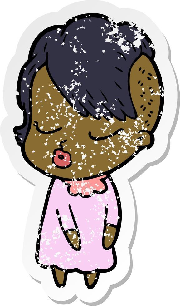 distressed sticker of a cartoon pretty hipster girl vector