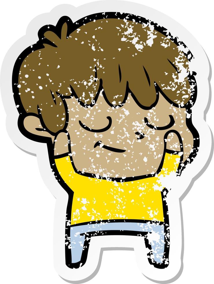 distressed sticker of a happy cartoon boy vector