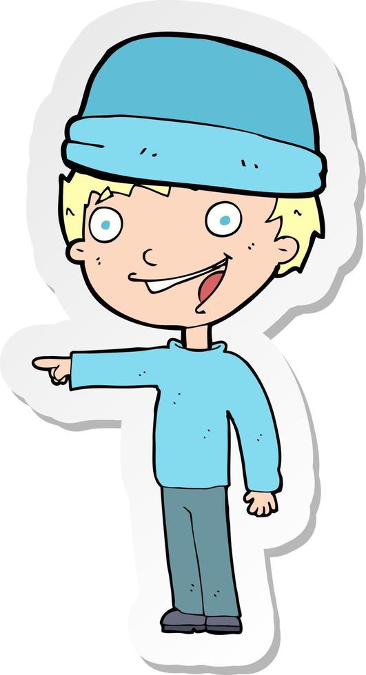 sticker of a cartoon man wearing winter hat vector