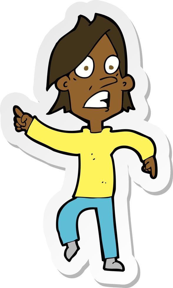 sticker of a cartoon worried man pointing vector