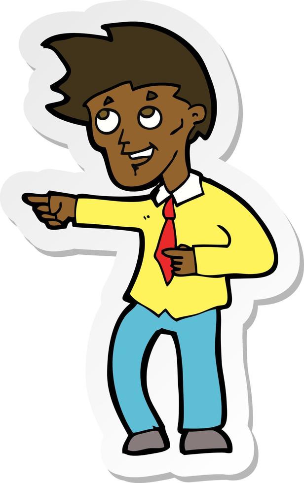 sticker of a cartoon funny office man pointing vector