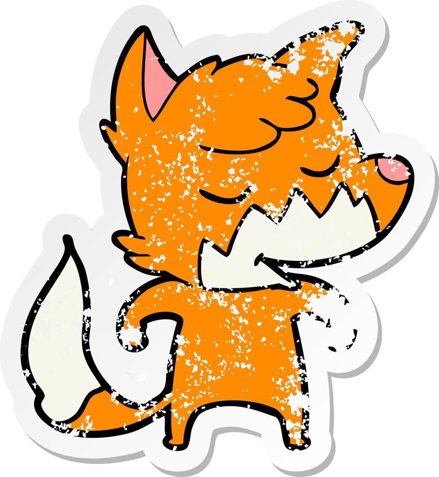 distressed sticker of a friendly cartoon fox vector