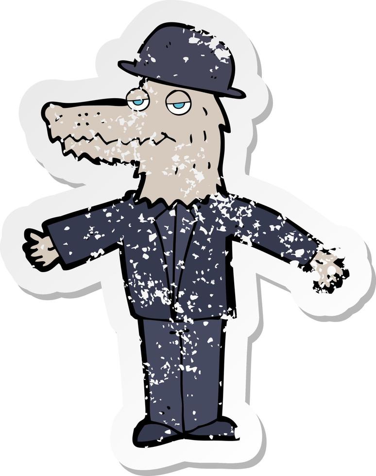 retro distressed sticker of a cartoon werewolf wearing hat vector