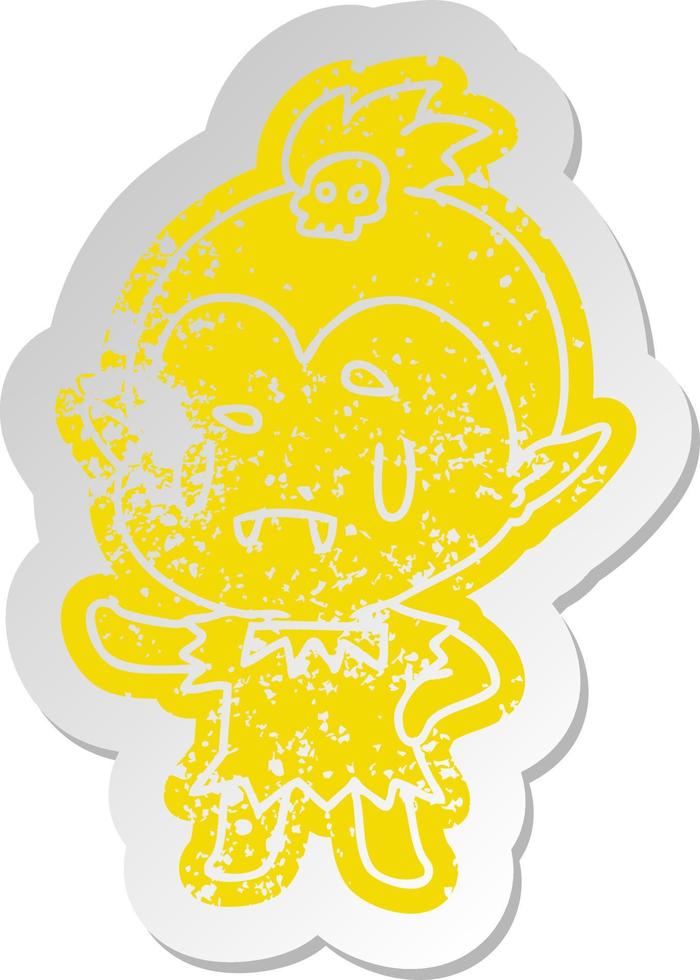 distressed old sticker kawaii of cute vampire girl vector