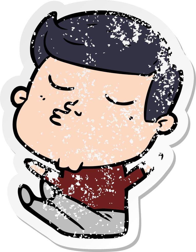 distressed sticker of a cartoon model guy pouting vector