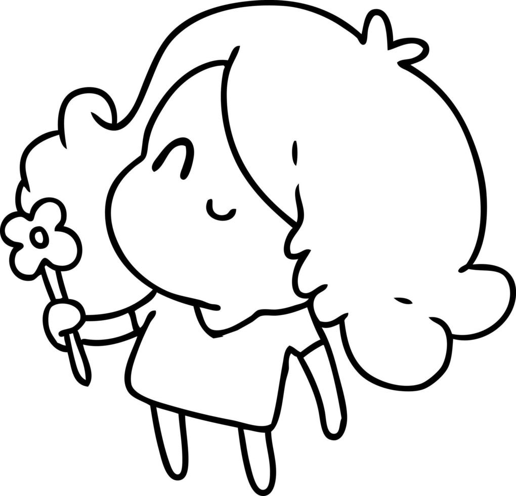 line drawing of a cute kawaii girl vector