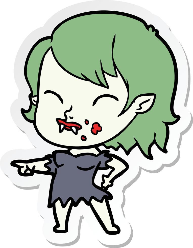 sticker of a cartoon vampire girl with blood on cheek vector