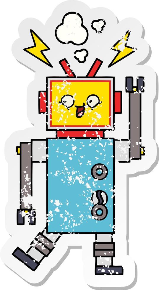distressed sticker of a cute cartoon robot vector