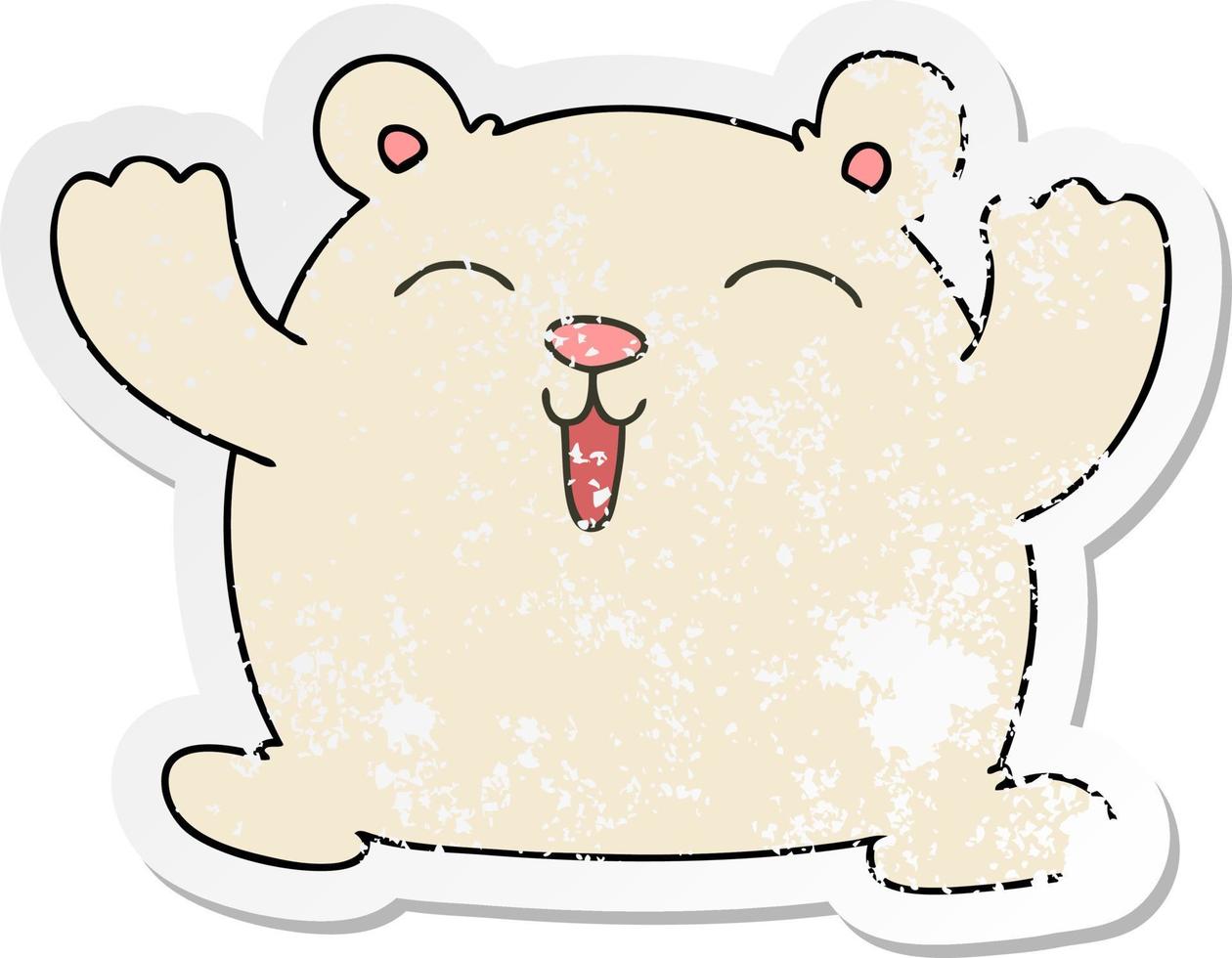 distressed sticker of a quirky hand drawn cartoon funny polar bear vector