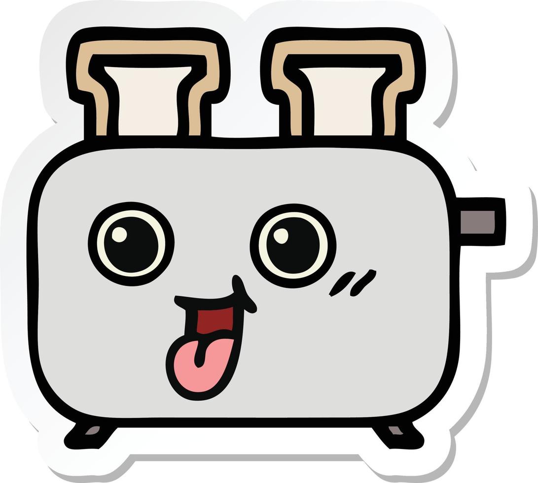 sticker of a cute cartoon of a toaster vector
