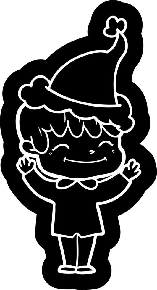 cartoon icon of a happy boy wearing santa hat vector