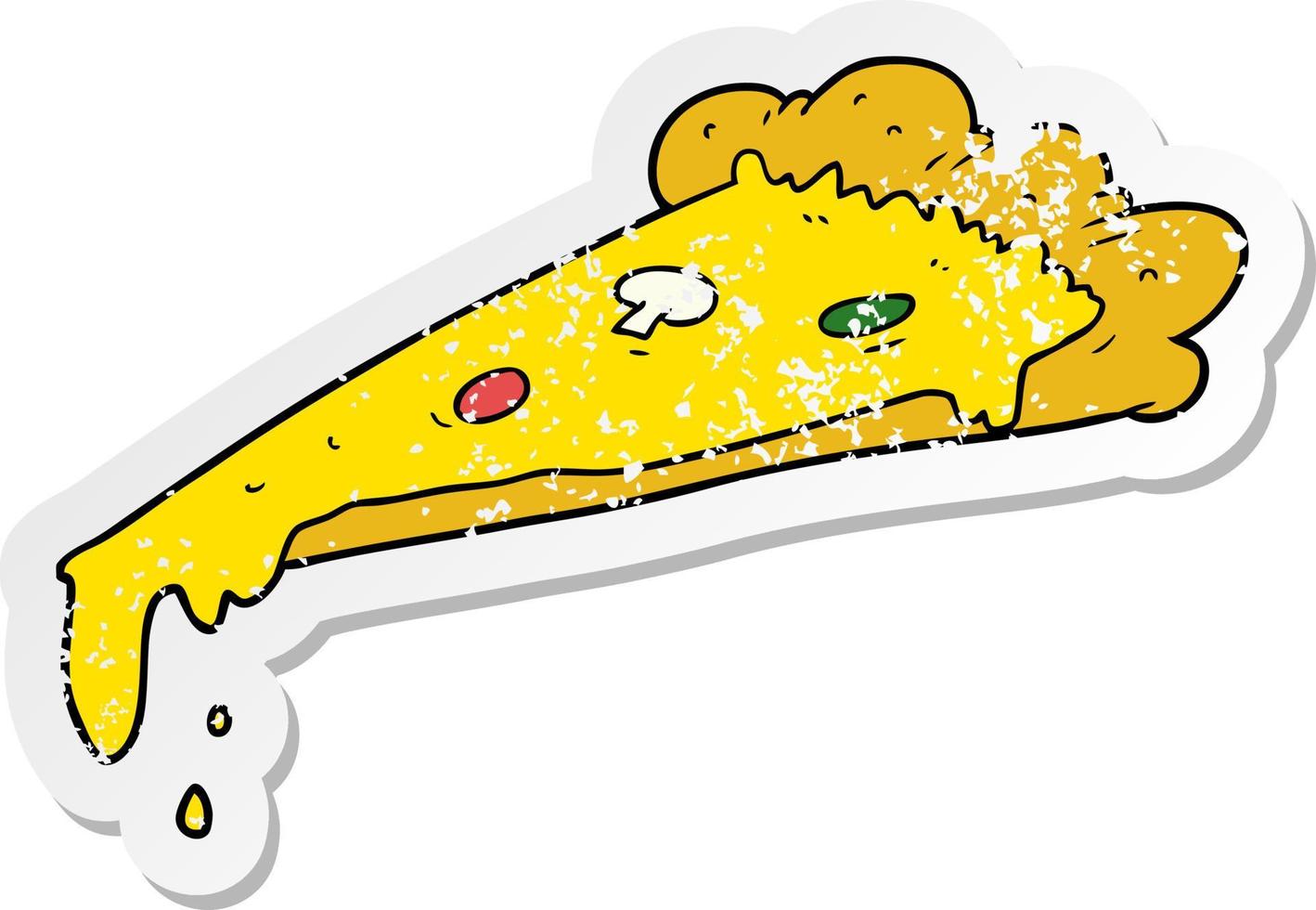 distressed sticker of a cartoon slice of pizza vector