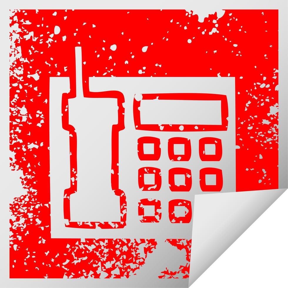 distressed square peeling sticker symbol telephone vector