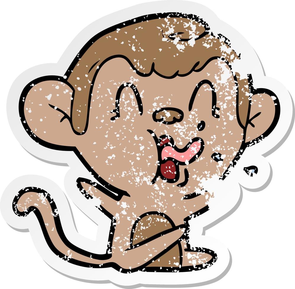 distressed sticker of a crazy cartoon monkey vector