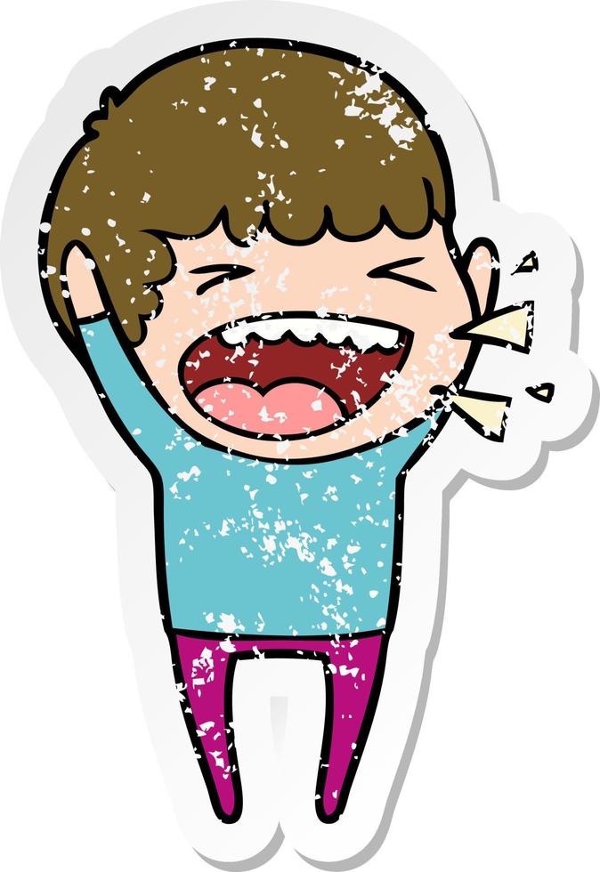 distressed sticker of a cartoon laughing man vector