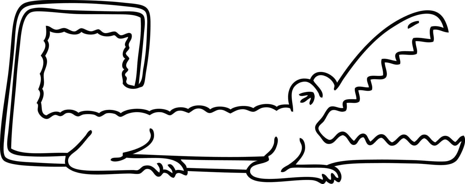 quirky line drawing cartoon crocodile vector