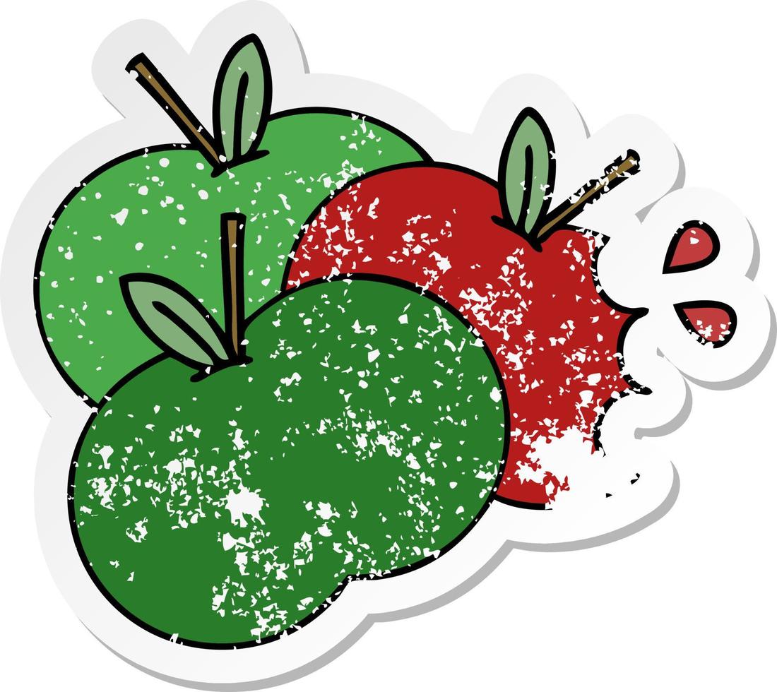 distressed sticker of a cute cartoon juicy apple vector