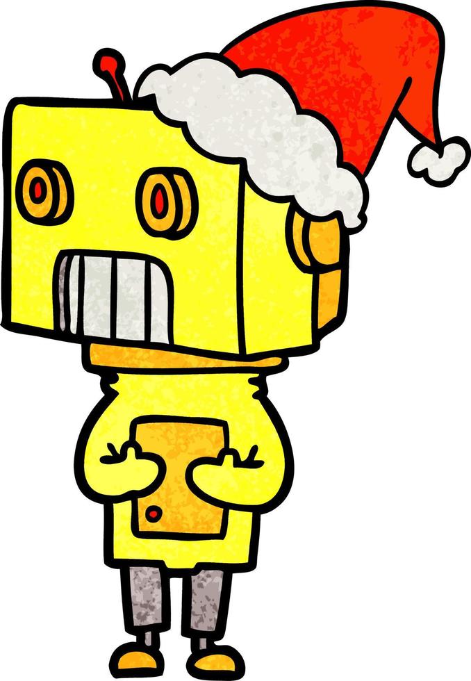 textured cartoon of a robot wearing santa hat vector