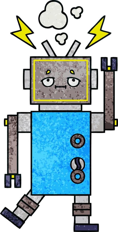 retro grunge texture cartoon malfunctioning robot vector