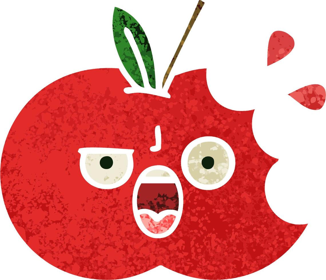 retro illustration style cartoon red apple vector