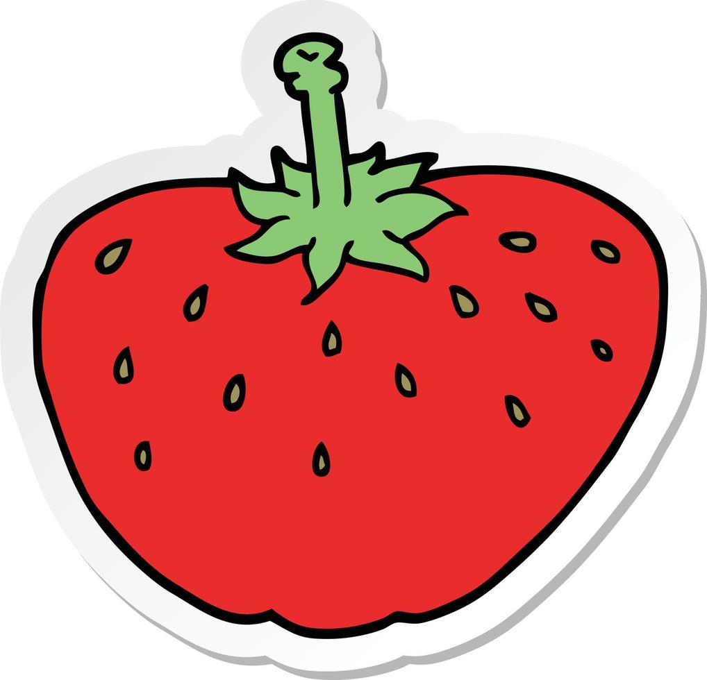 sticker of a cartoon strawberry vector