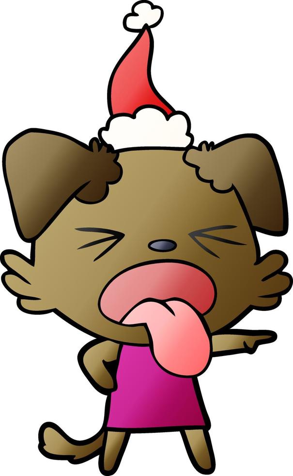 gradient cartoon of a disgusted dog wearing santa hat vector