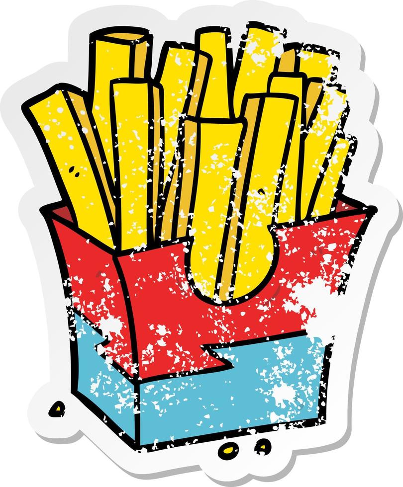 distressed sticker of a cartoon fries vector