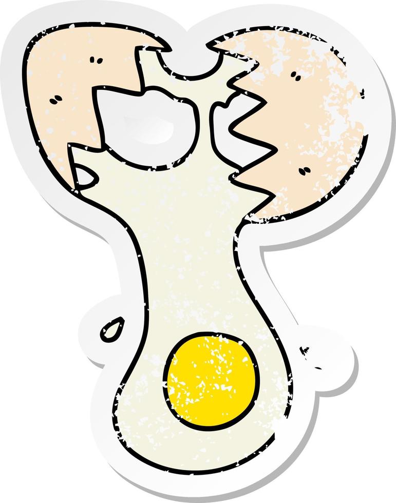 distressed sticker of a quirky hand drawn cartoon cracked egg vector