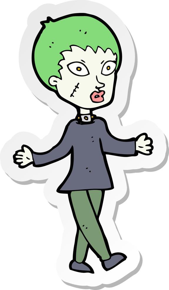 pegatina de una mujer zombie de halloween de dibujos animados vector