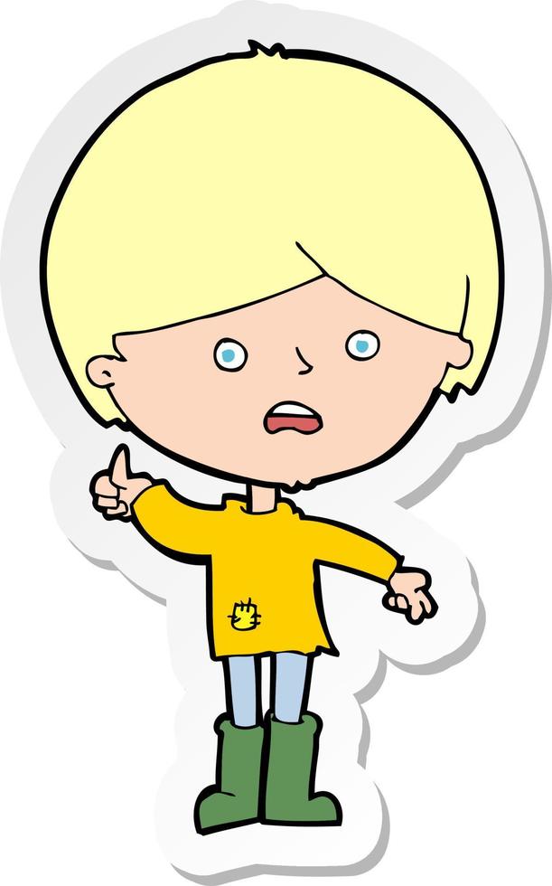 sticker of a cartoon unhappy boy vector
