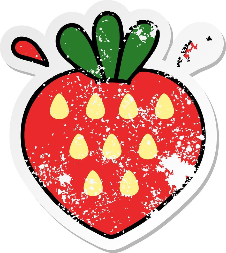 distressed sticker of a cute cartoon strawberry vector